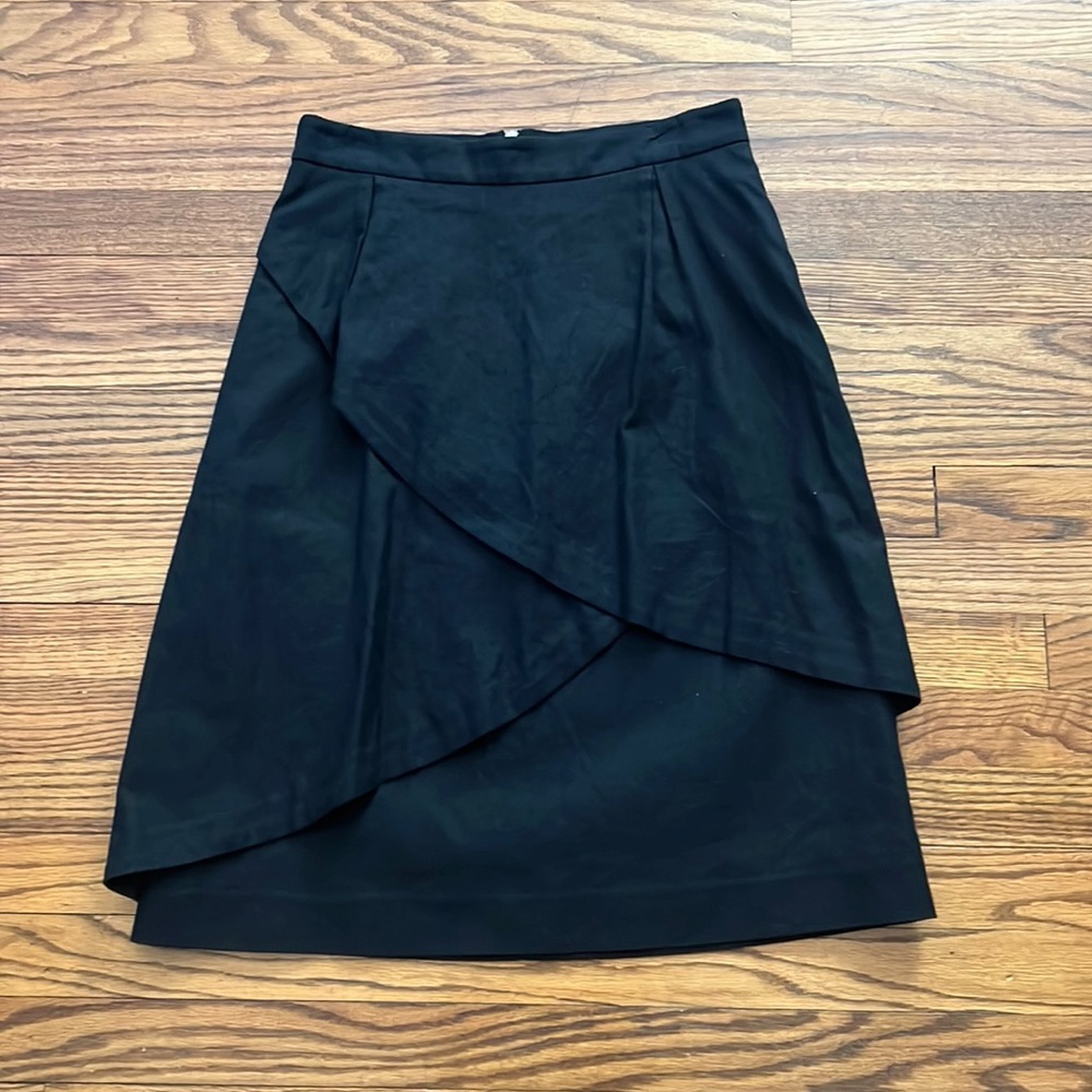 SOLD Anthropologie Black Maeve Skirt with Large Overlapping Ruffle Front Detail
